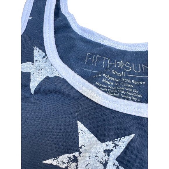 Fifth & Sun Navy Blue Star Print Tank Top With Striped Pocket Small Polyester Ra - Picture 3 of 6